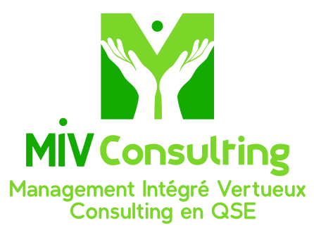 Logo MIV Consulting- main vers le ciel sur lettre M en vert.